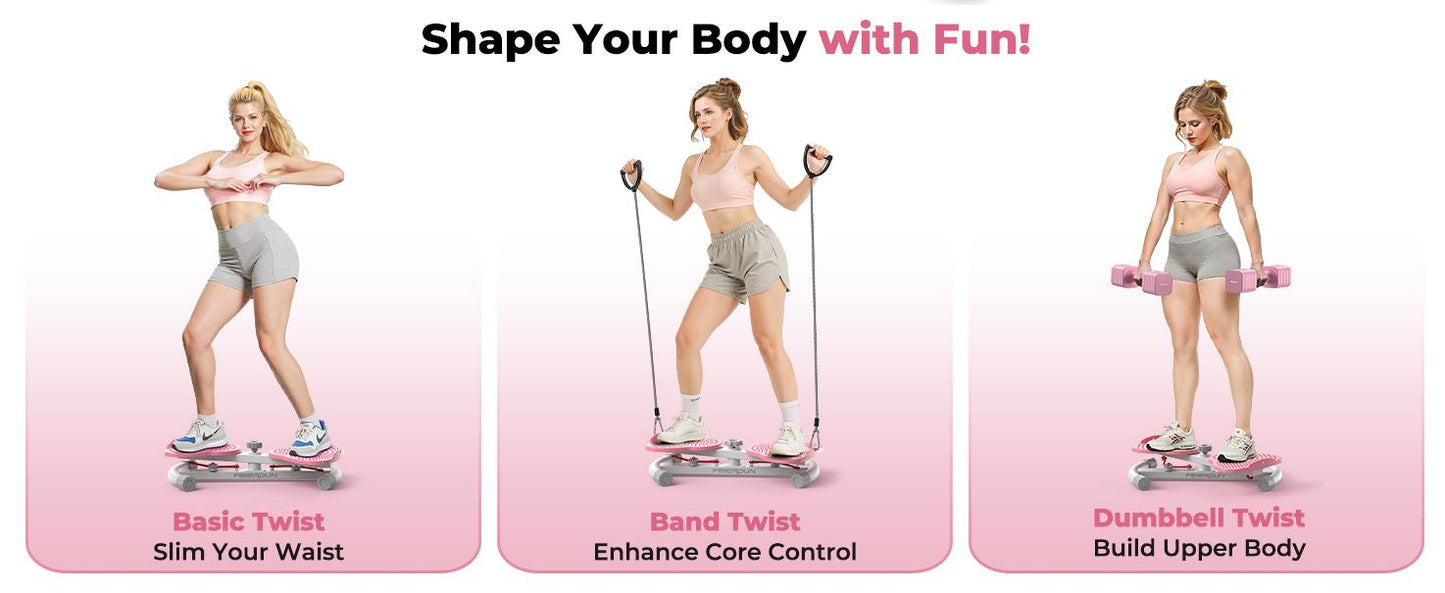 Body Shaping Waist Twister Board - Silent Abdominal Exercise Equipment, Non-Slip Rotating Disc with Stretch Resistance Bands, 330lbs Capacity Indoor Fitness Gear for Waist & Abs Workout,summerwins